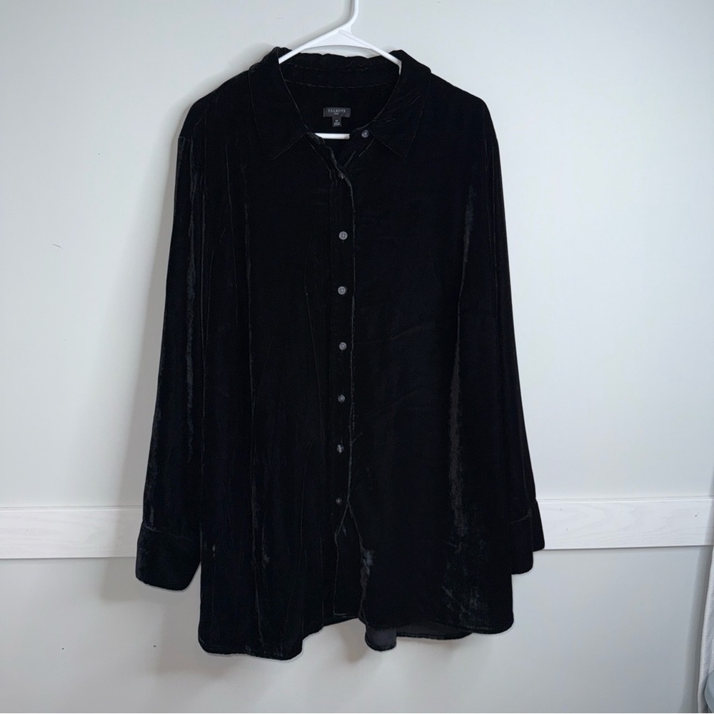 Talbots Plus Black Velvet Button-Up Tunic Shirt